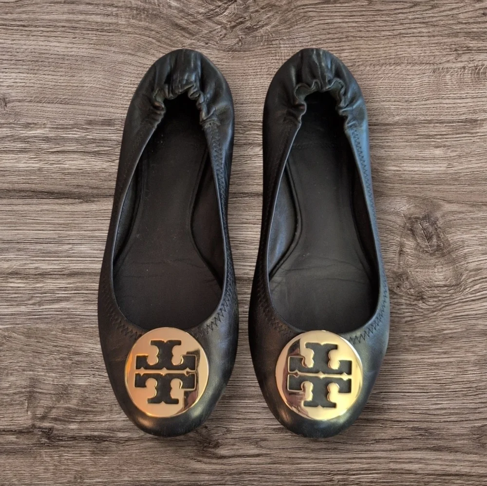 Tory Burch Black Leather MINNIE TRAVEL BALLET